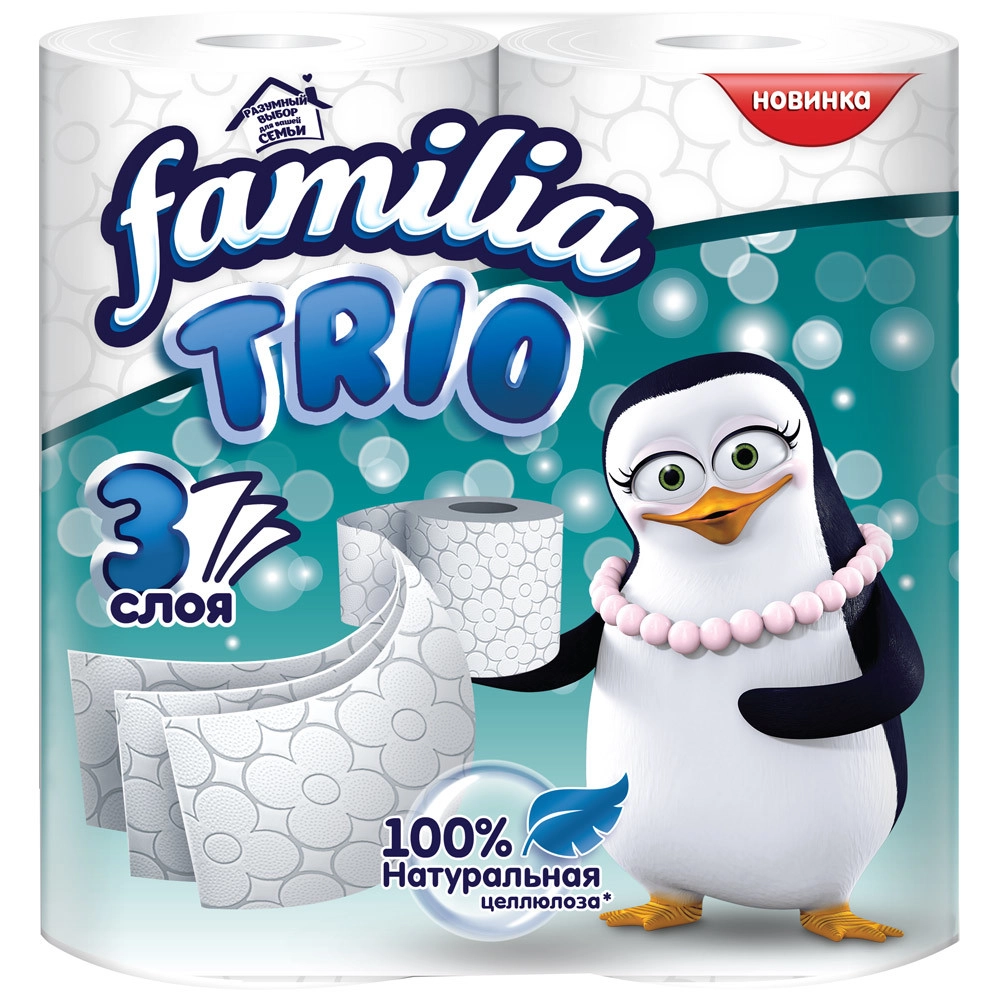 изображение Туалетная бумага Familia Trio белая, 3-х слойная, 4шт от интернет-аптеки ФАРМЭКОНОМ