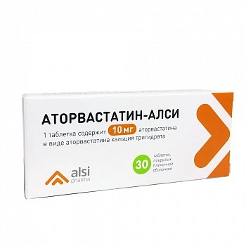 изображение Аторвастатин-АЛСИ таб.п.п/о 10мг N30 вн от интернет-аптеки ФАРМЭКОНОМ