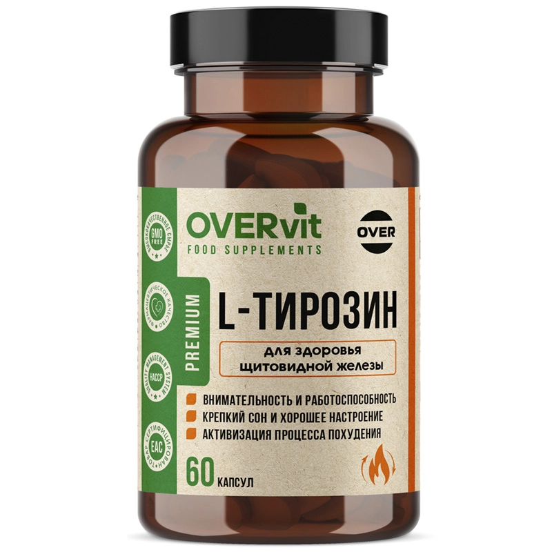 изображение OVERvit L-ТИРОЗИН 60 капсул от интернет-аптеки ФАРМЭКОНОМ