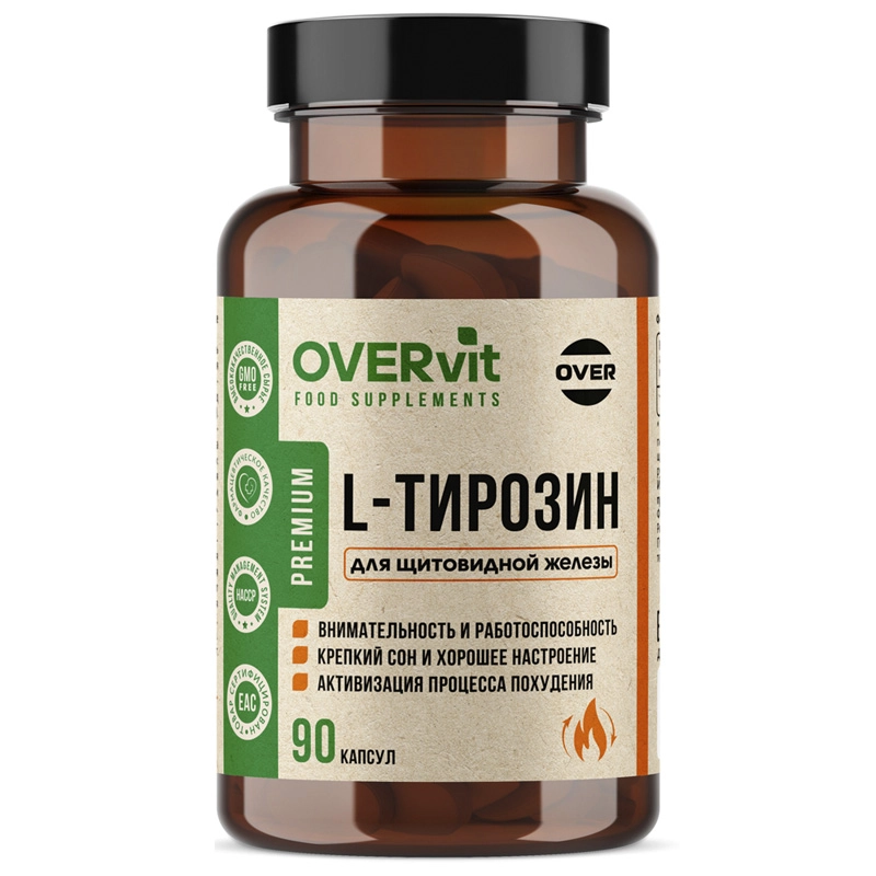 изображение OVERvit L-ТИРОЗИН 90 капсул от интернет-аптеки ФАРМЭКОНОМ