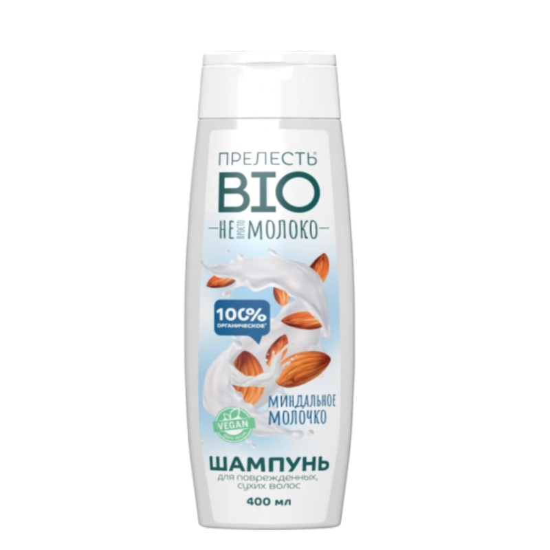 изображение Прелесть BIO Не просто молоко шампунь для поврежденных и сухих волос с миндальным молочком 400мл от интернет-аптеки ФАРМЭКОНОМ