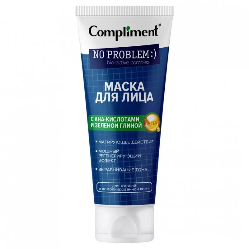 изображение Compliment NO PROBLEM маска для лица с АНА кислотами и зелёной глиной 80мл от интернет-аптеки ФАРМЭКОНОМ