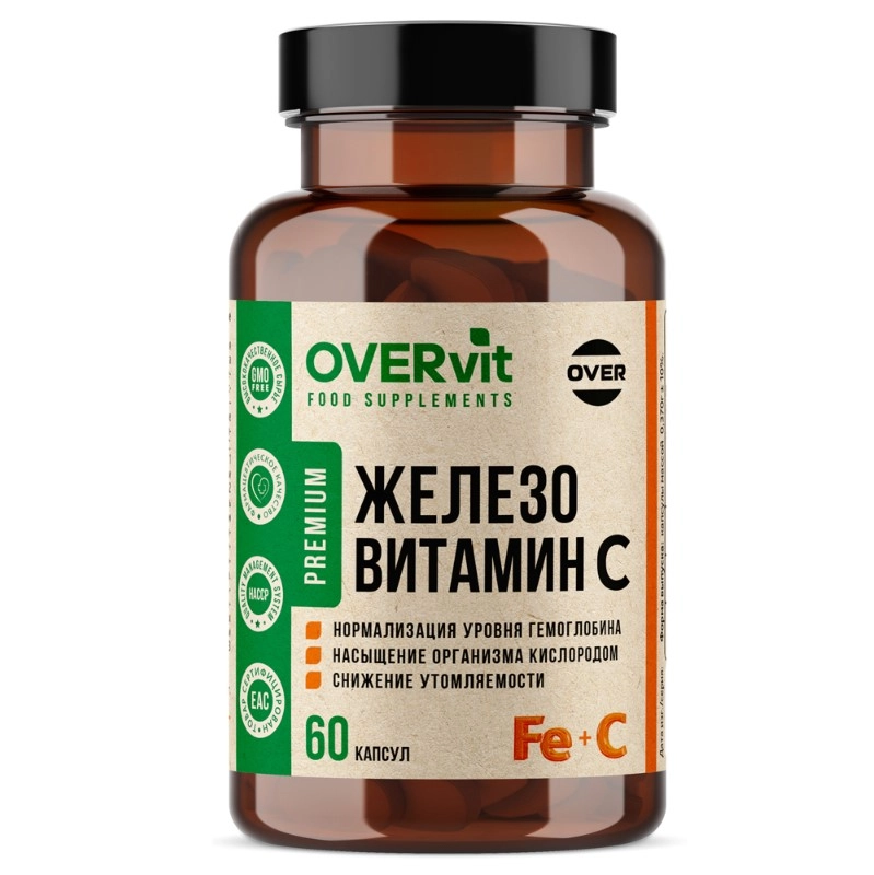 изображение OVERvit ЖЕЛЕЗО с витамином С 60 капсул от интернет-аптеки ФАРМЭКОНОМ