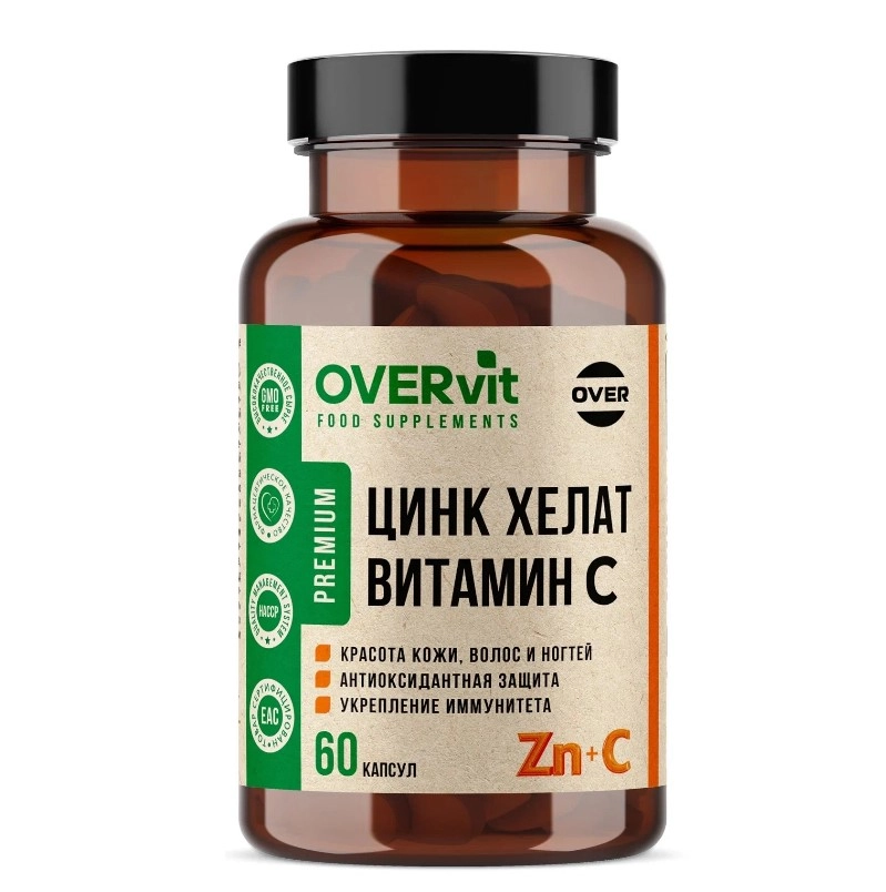 изображение OVERvit ЦИНК ХЕЛАТ с Витамином С 60 капсул от интернет-аптеки ФАРМЭКОНОМ
